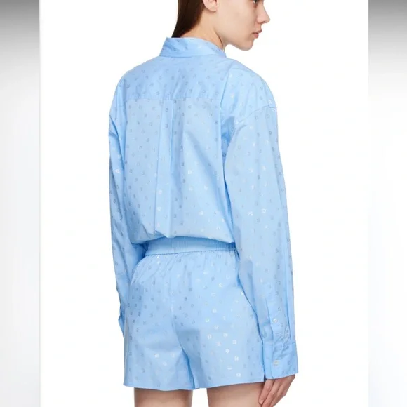 Alexander Wang Blue Rhinestone Wool/Cashmere PJ Set W Boxer Shorts Size Small - Picture 3 of 9